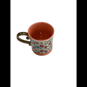 Orly Maison NY 16oz. Peach Floral 16oz. Ceramic Mug. Rose Gold Handle. LNWOT